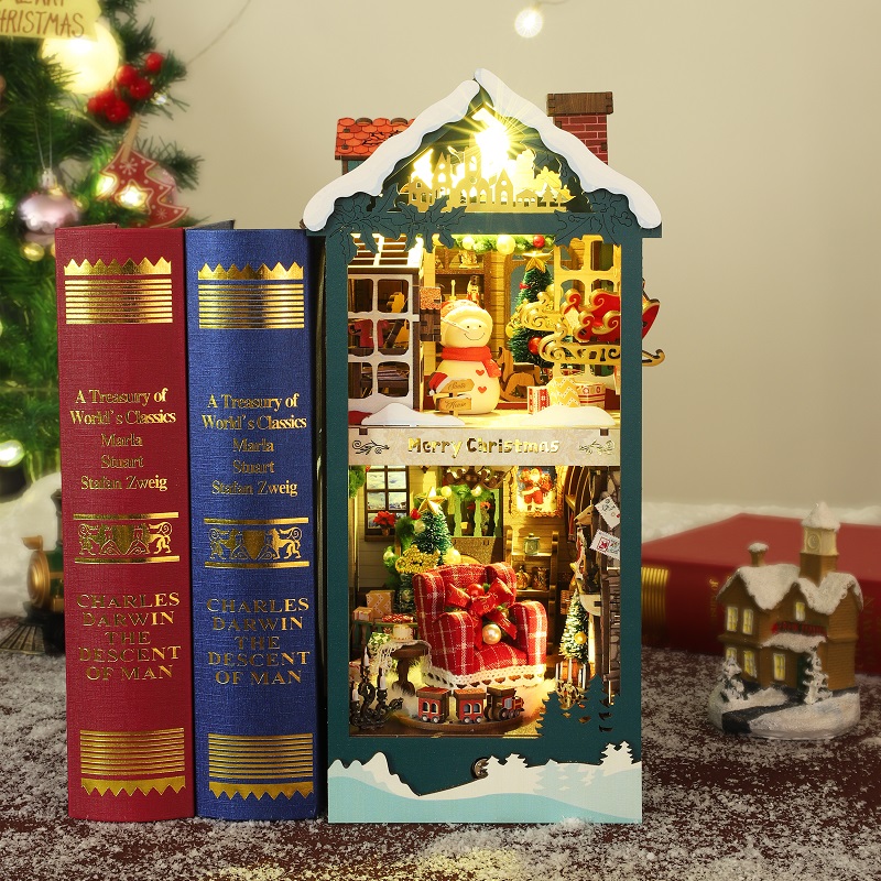 Diy Wooden Book Nook Kit Shelf Insert - Деревянная полка «Счастливый Рождественский уголок», вставка